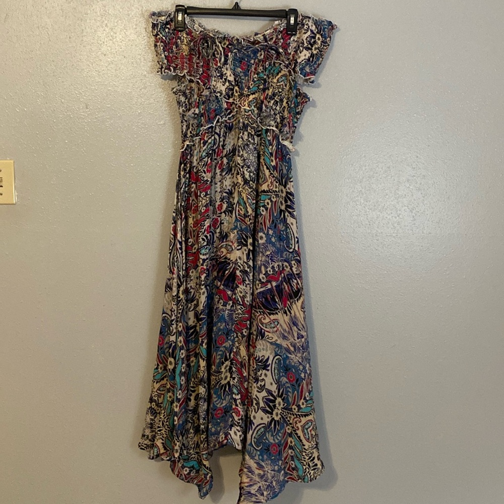 Anthropologie Smocked Gauze Criss-Cross Maxi Off Shoulder Dress